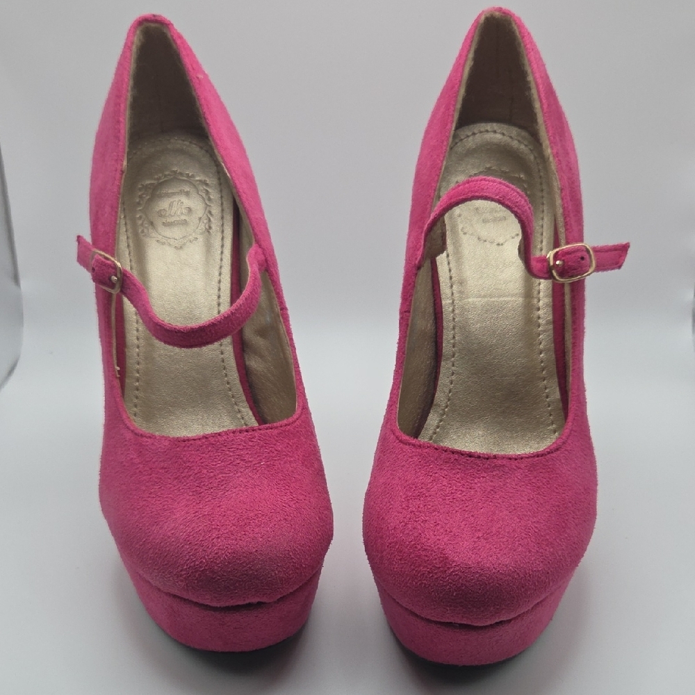 Ollio Fuchsia Suede Mary Jane Heels